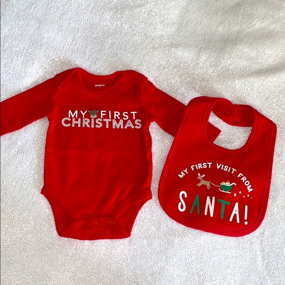 Carter's Other - (2for$15)Baby’s 1st Christmas Onesie & Bib set